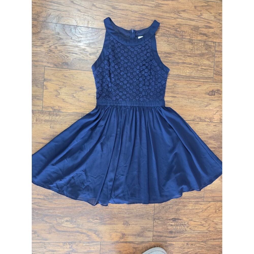 Miami Womens Small Navy Blue Sleeveless Lined Skater Dress Back Zip